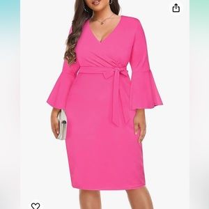 Pinup Fashion Women's Plus Size Wrap V Neck Bell Sleeve Belted Work Wedding Gues
